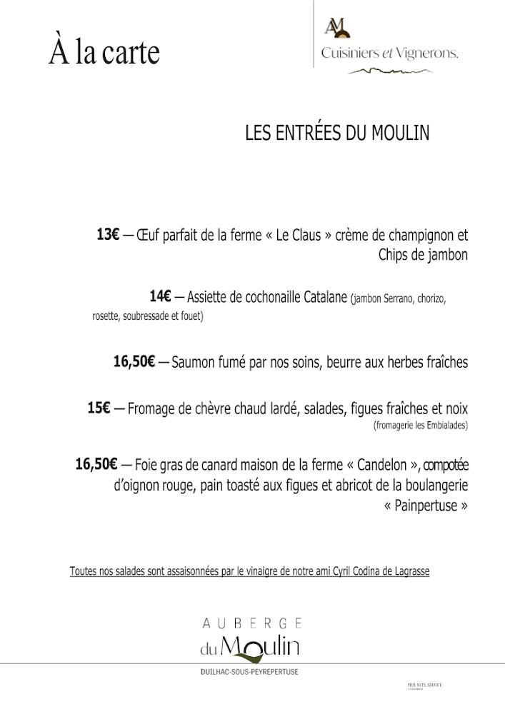 Auberge du Moulin - Scan Menu 1