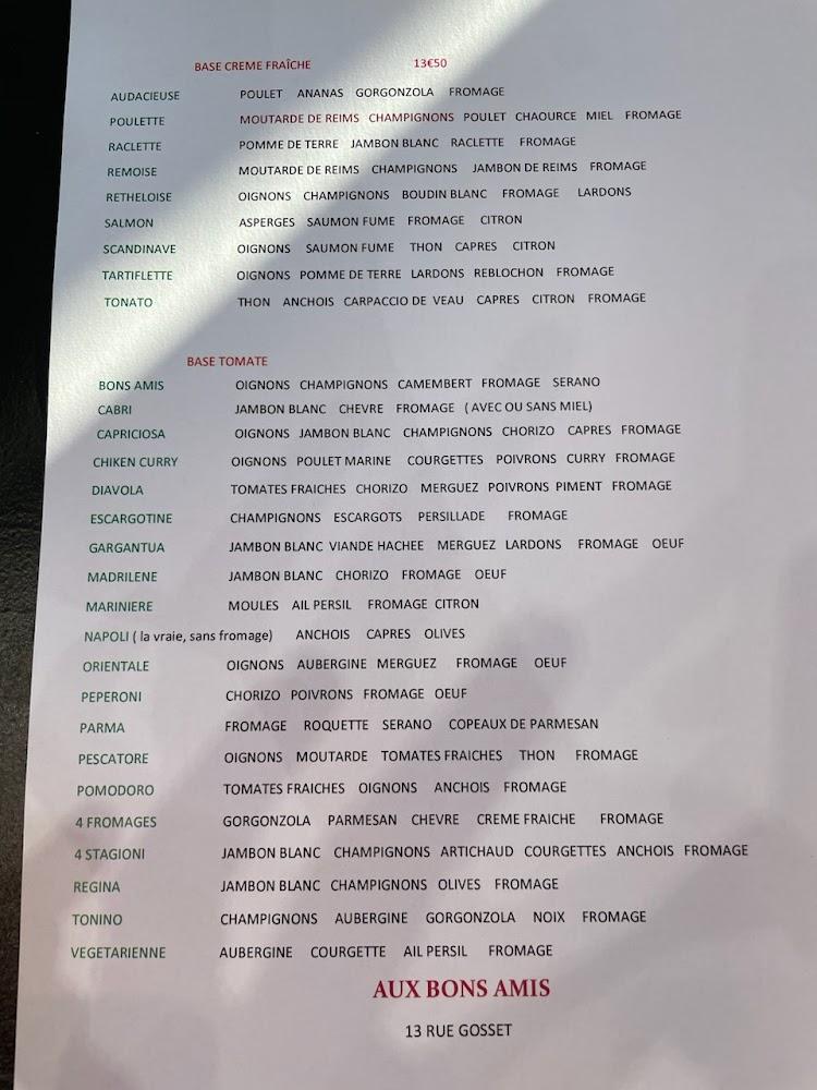 Aux bons amis, le coin gourmand - Scan Menu 1