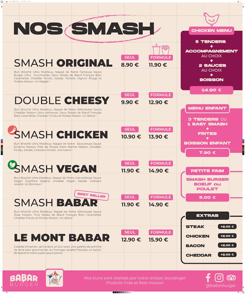 Babar Burger Orléans - Smash Burger - Scan Menu 1