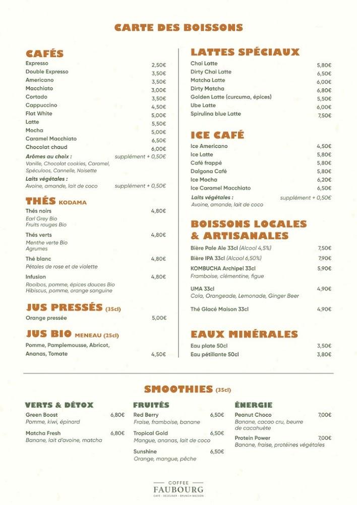 Coffee Faubourg - Déjeuner et Brunch Paris 9 - Scan Menu 1