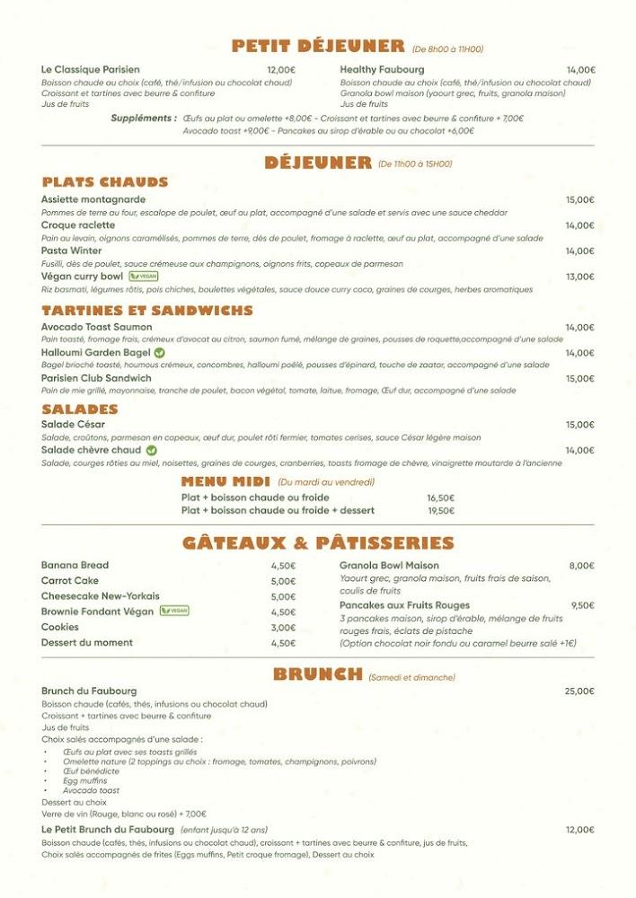 Coffee Faubourg - Déjeuner et Brunch Paris 9 - Scan Menu 2