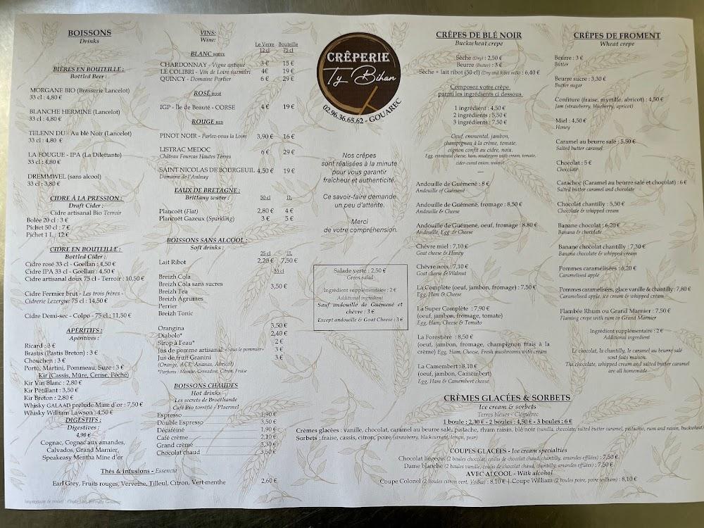 Crêperie Ty Bihan - Scan Menu 1