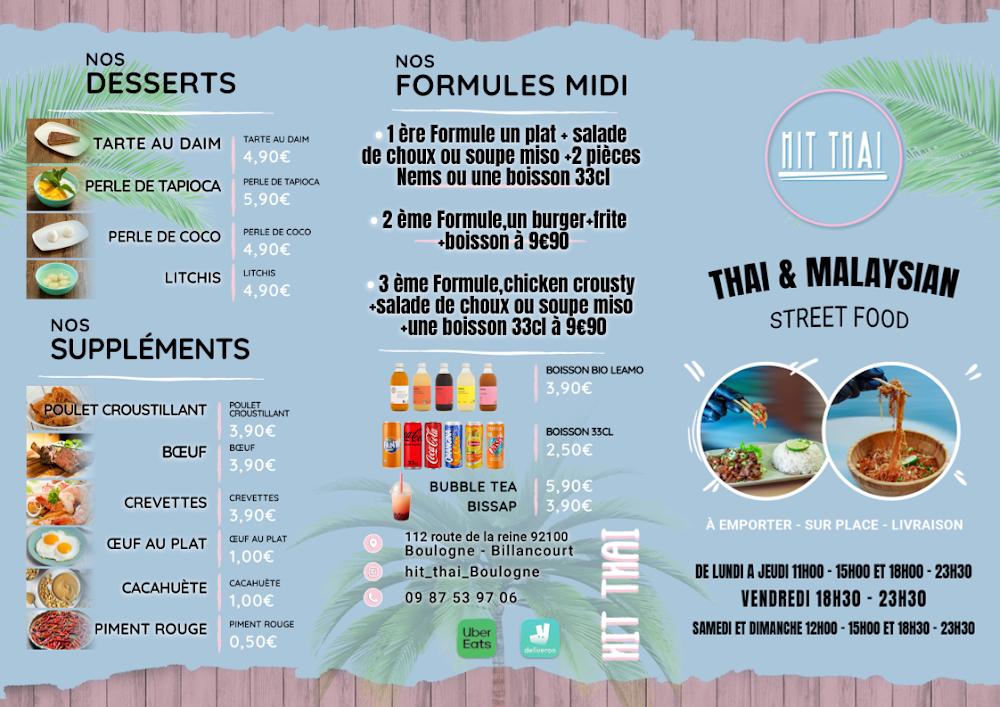 Hit Thaï - Restaurant Thaï, Malaisien, Indonésien Boulogne - Scan Menu 2