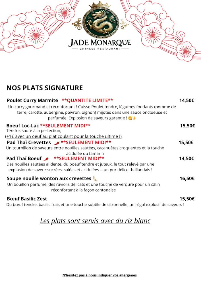 Jade Monarque - Restaurant Chinois Raffinée - Scan Menu 1