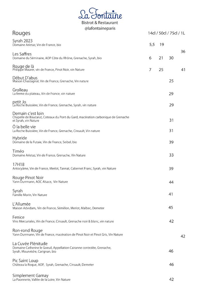 La Fontaine - Scan Menu 2