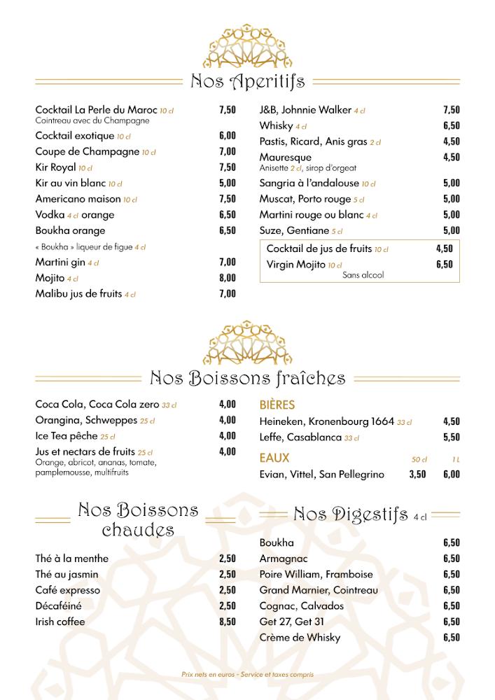 La Perle du Maroc - Scan Menu 2