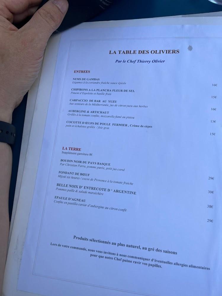 La Table des Oliviers - Scan Menu 1