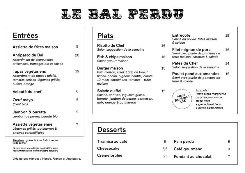 Le Bal Perdu - Scan Menu 3