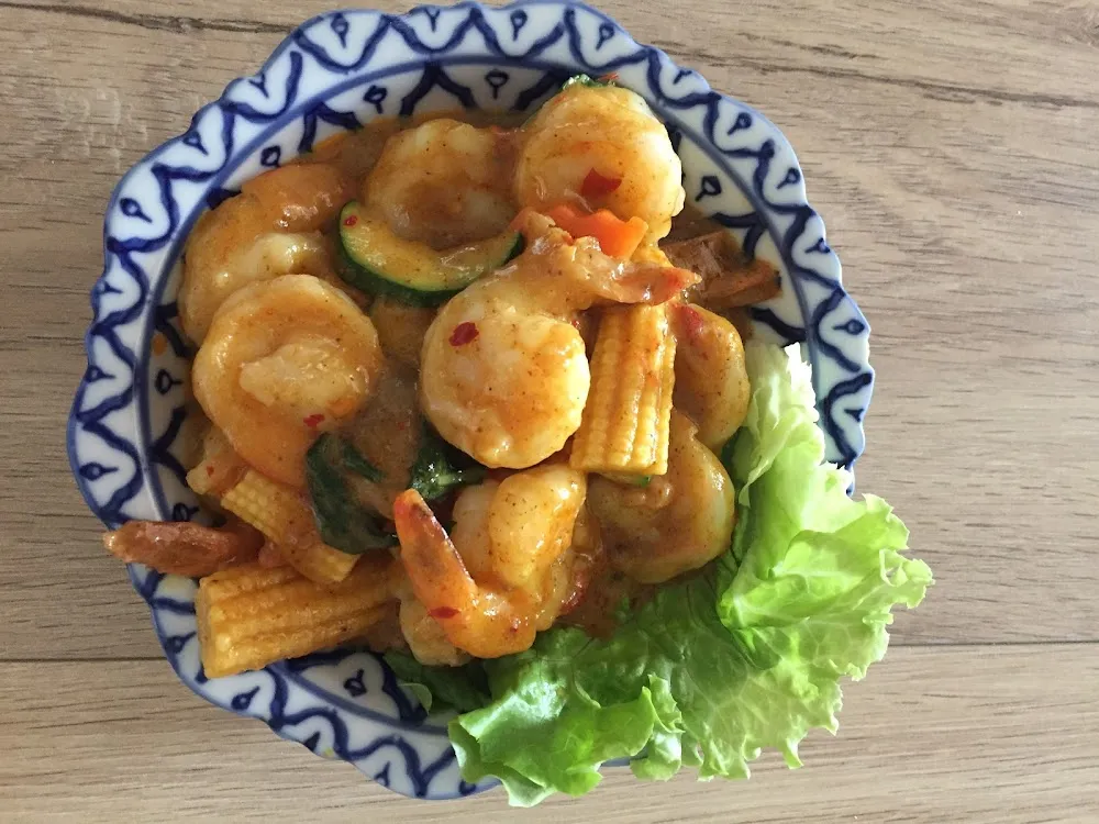 Crevettes Sautées Au Lait de Coco Et Curry