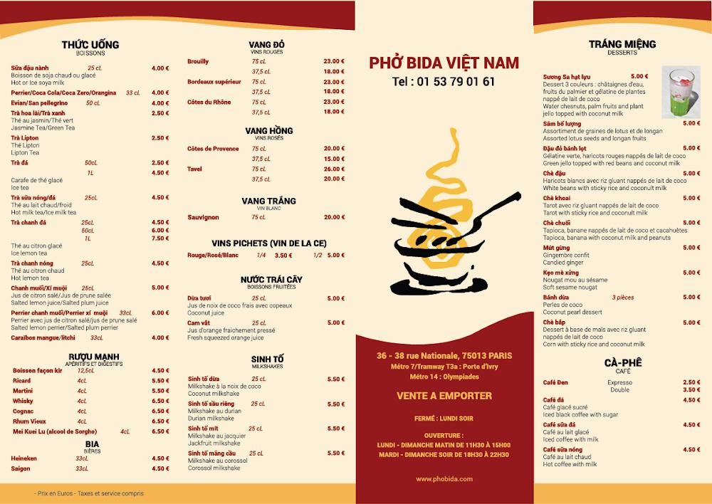 Pho Bida Viet Nam - Scan Menu 2