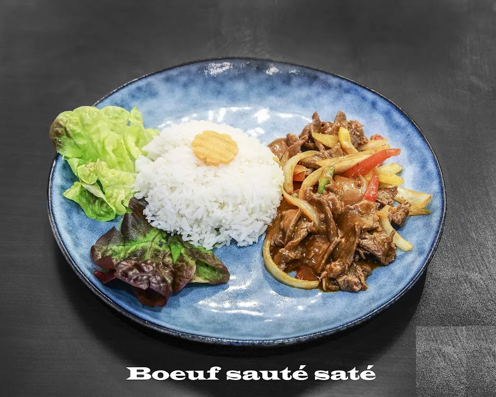 Plat de Boeuf Saté Avec Du Riz Blanc