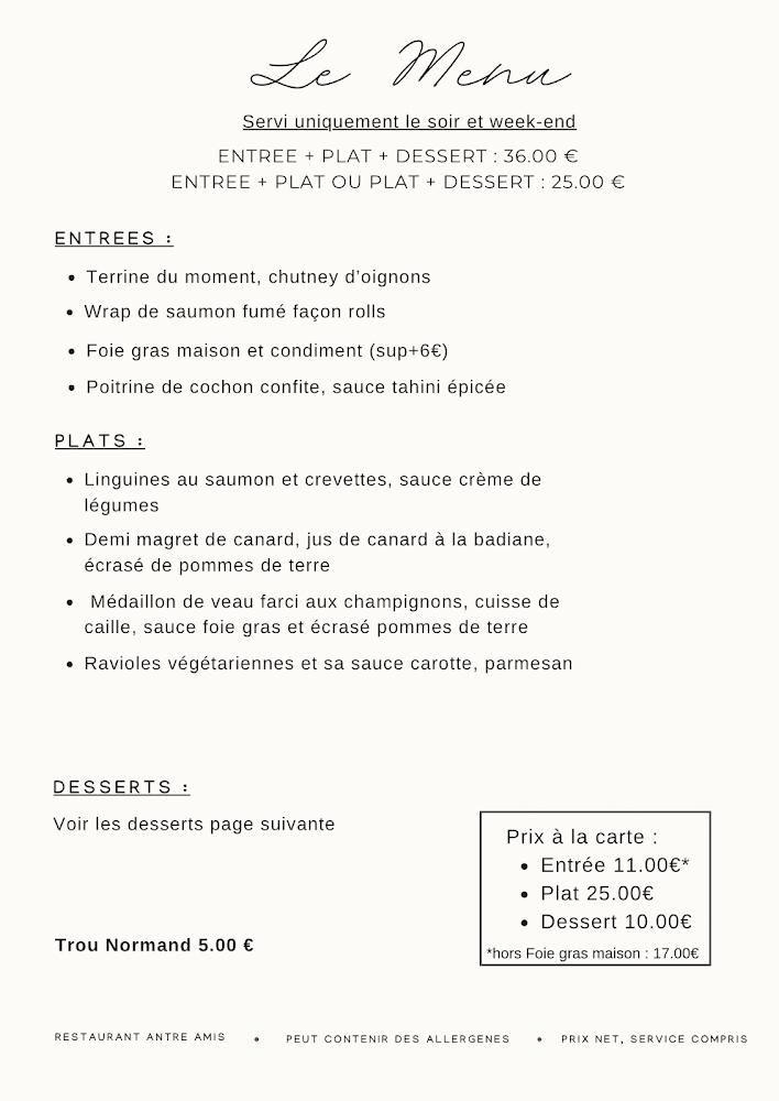 Restaurant Antre Amis - Scan Menu 1