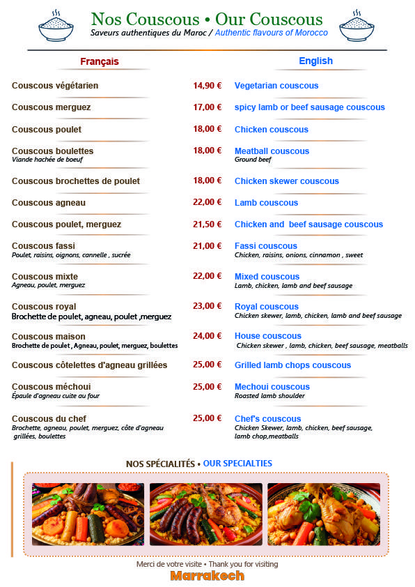 Restaurant Bar Marrakech - Scan Menu 1