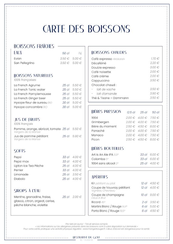 Restaurant du Golf de Touraine - Scan Menu 1