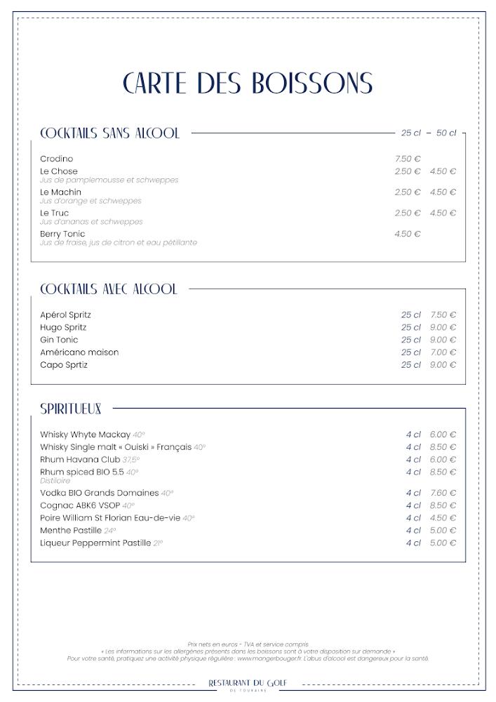 Restaurant du Golf de Touraine - Scan Menu 2