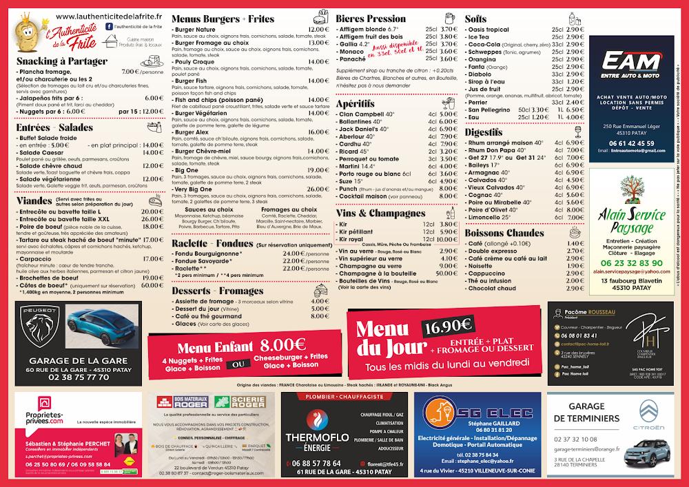Restaurant L’authenticité de la Frite - Scan Menu 1