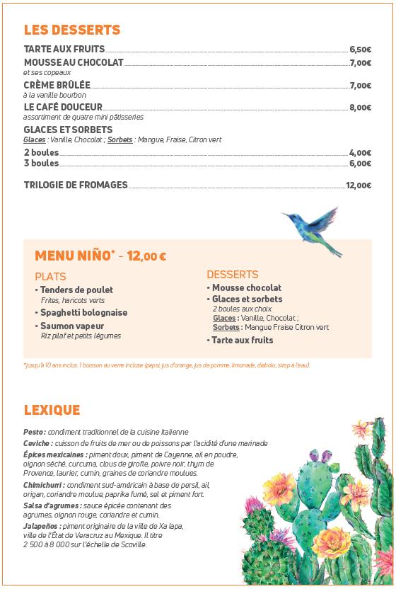 Restaurant Le Veracruz - Les Rivages de Beauval - Scan Menu 2