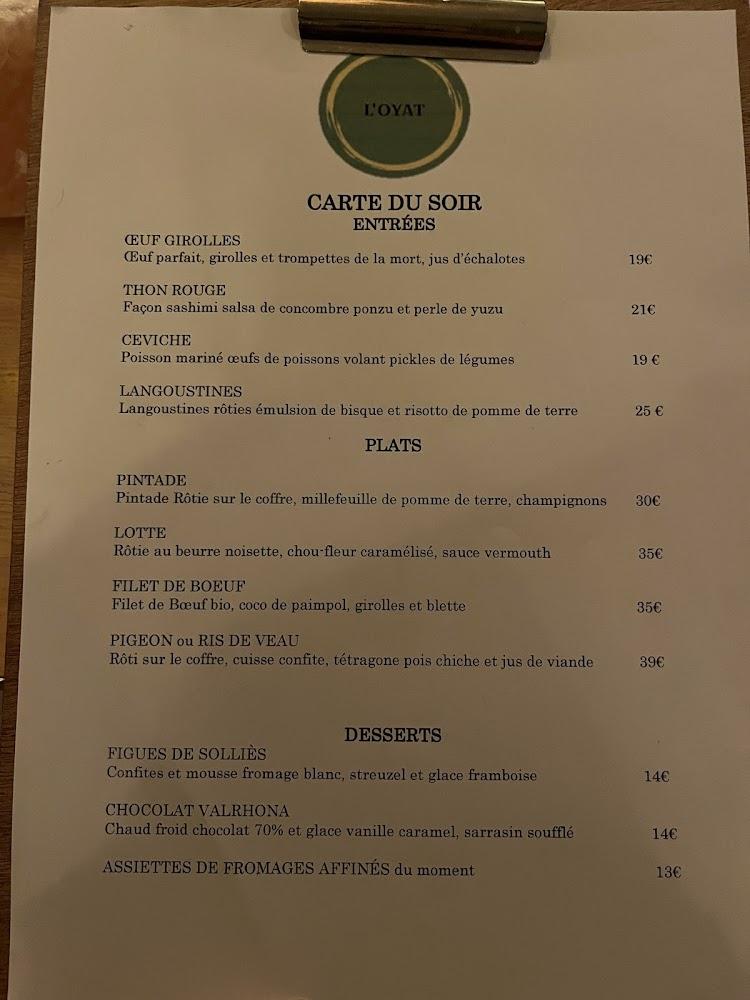 Restaurant L'Oyat - Scan Menu 1