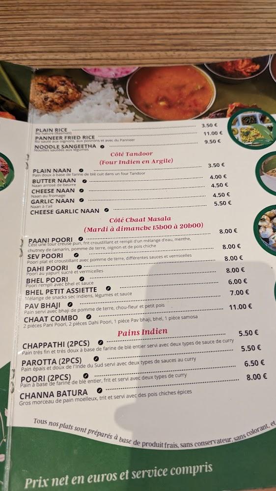 Sangeetha Restaurant Végétarien - Scan Menu 1