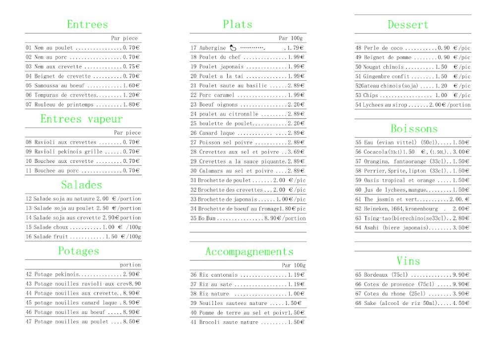 Traiteur Asiatique - Scan Menu 1